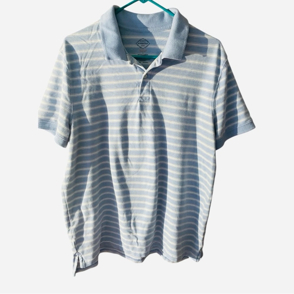 Men's St John’s Bay Comfort Flex Light Blue And White Striped Polo Shirt